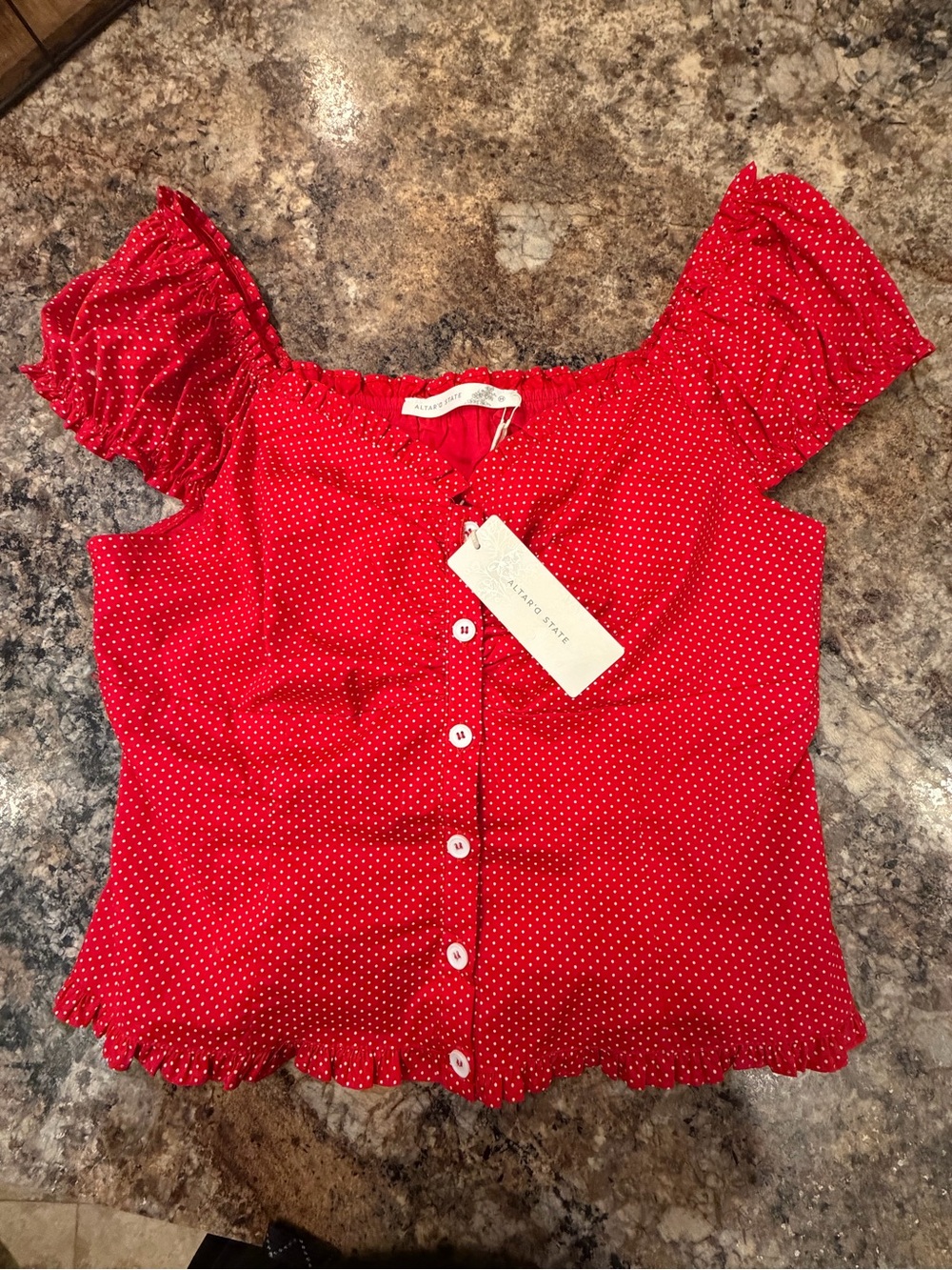 Altar'd State Red Polka Dot Button Front Crop Top